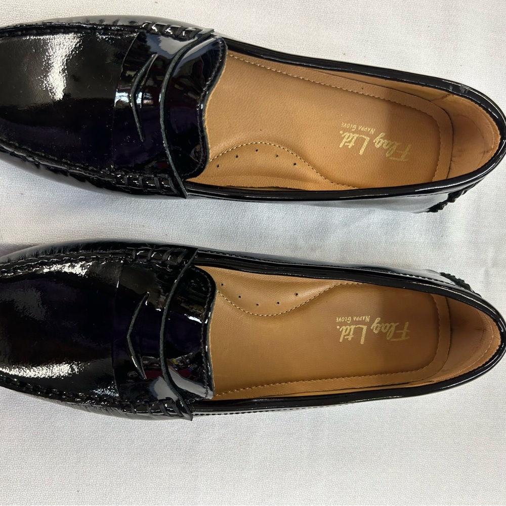 Flag Ltd Black Patent Slip-On Loafers, new in box